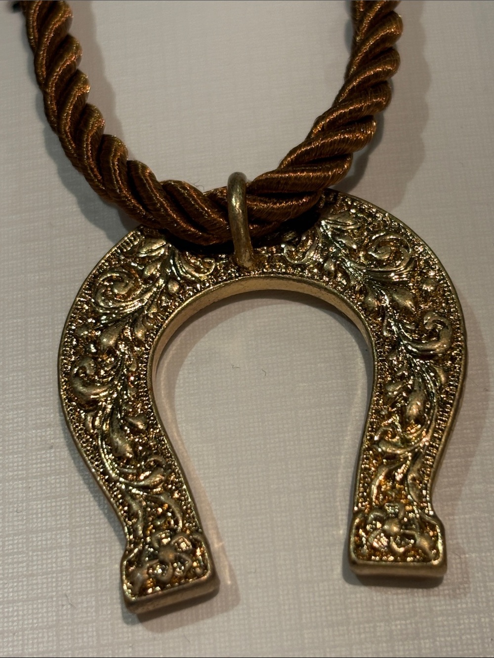 Ornate Gold Horseshoe Pendant Necklace - Women
